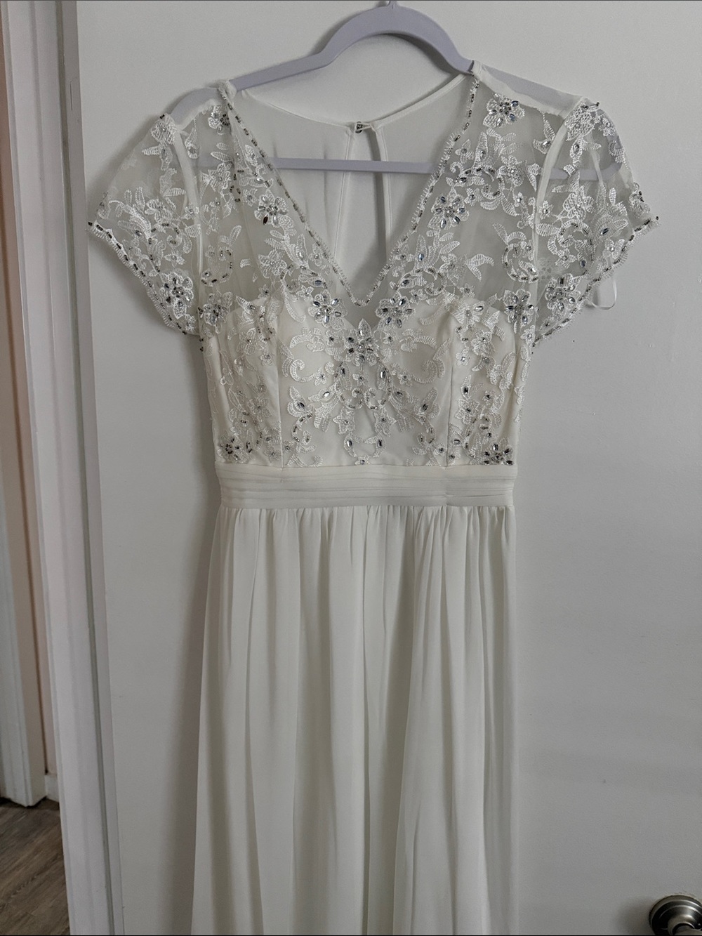 NWT Quiz Silver Embroidered Chiffon Maxi Dress Bridal Prom White/Ivory